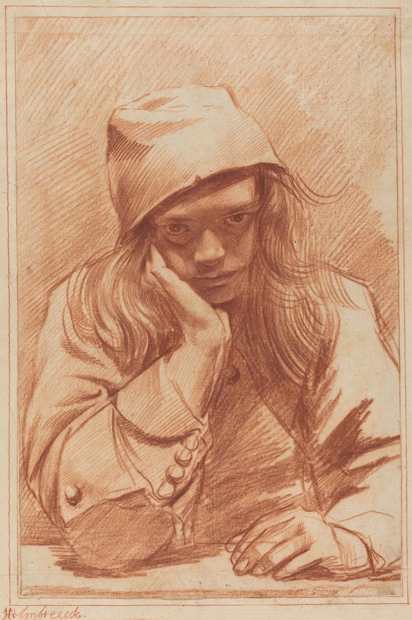 Autoportrait (craie rouge) - Dirk Theodor Helmbrecker