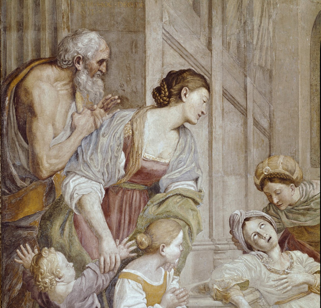 Histoire de Sainte Cécile : Mort de Sainte Cécile, (détail) Fresque - Domenichino