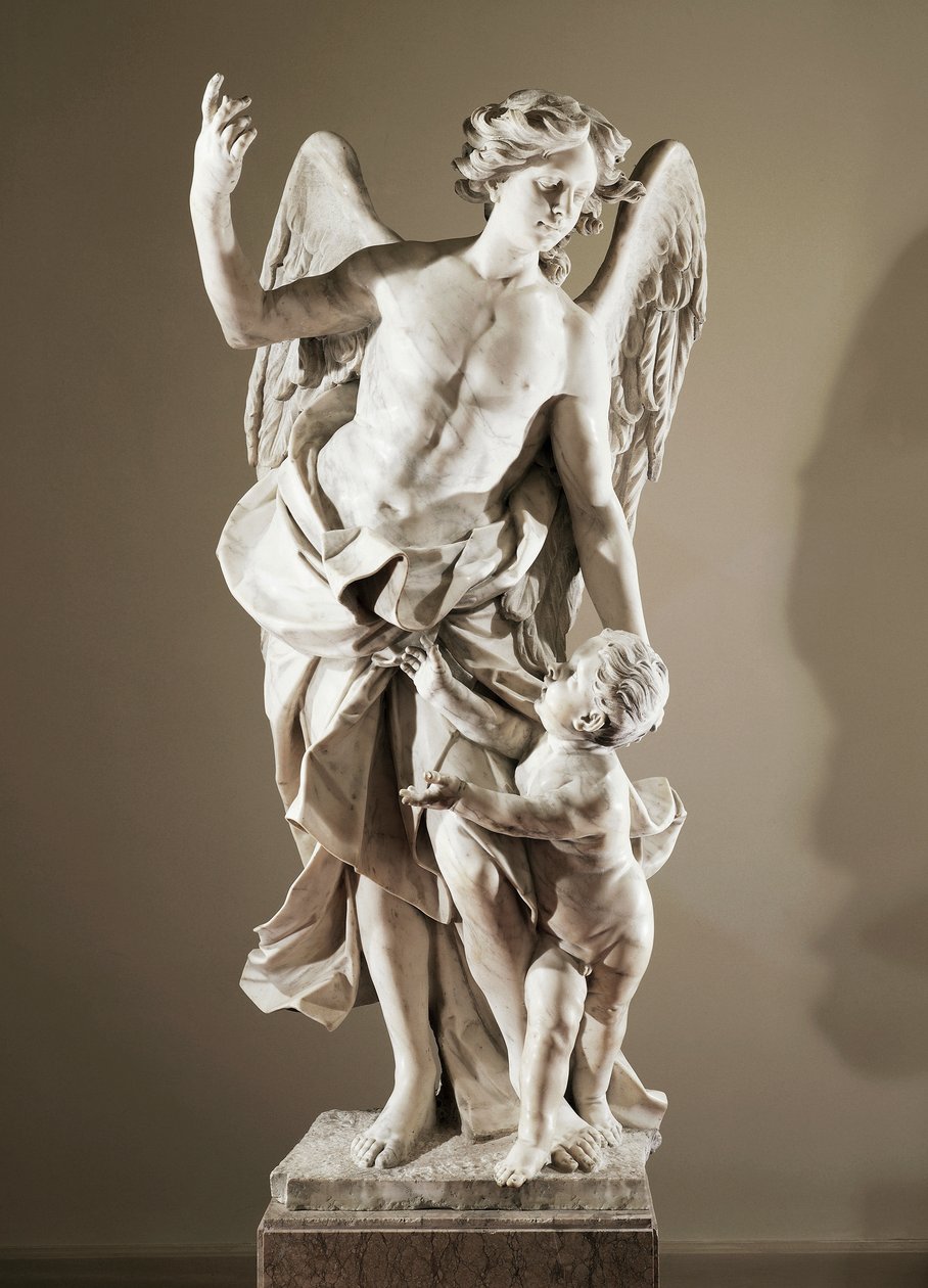Ange gardien, vers 1724, par Domenico Antonio Vaccaro, statue en marbre, hauteur 190 cm, anti-Sacristie de la Basilique de San Paolo Maggiore, Naples, Campanie, Italie - Domenico Antonio Vaccaro