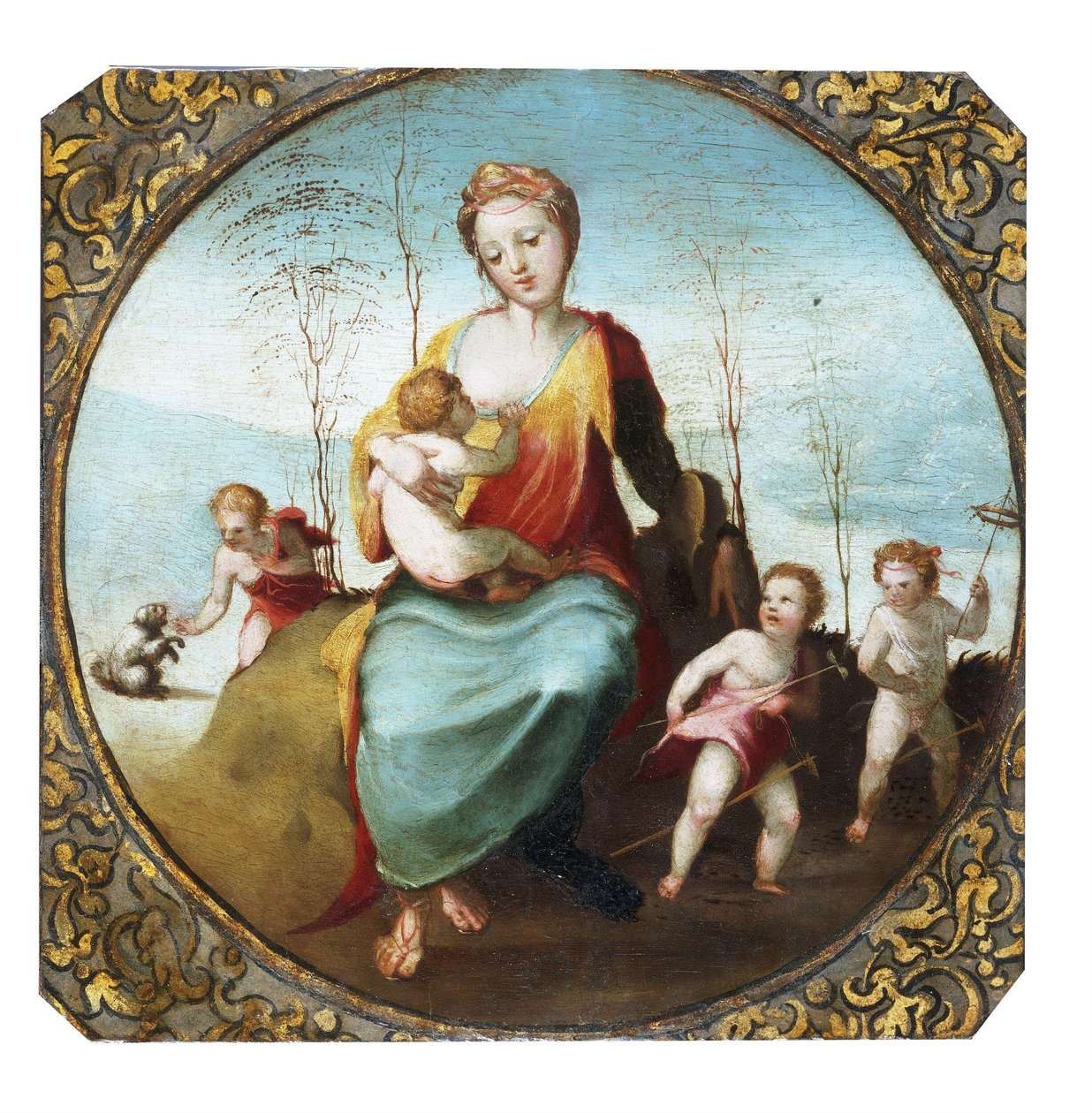 Beccafumi - Charité allaitant un enfant et entourée de trois enfants jouant avec un chien et des chevaux de trait, vers 1525 - Domenico Beccafumi