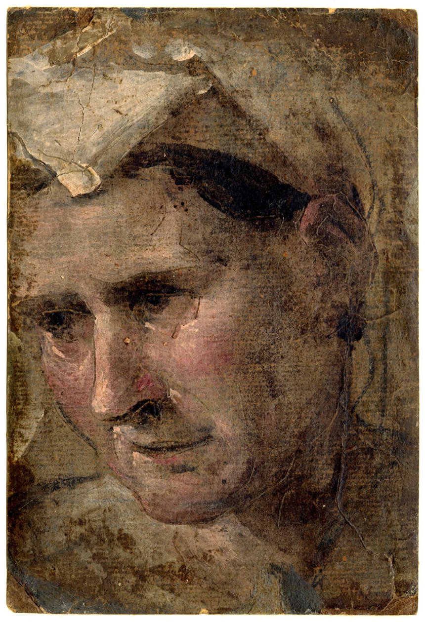 Beccafumi - Tête de vieille femme regardant vers la gauche Huile sur papier, 1953,1212.4 - Domenico Beccafumi