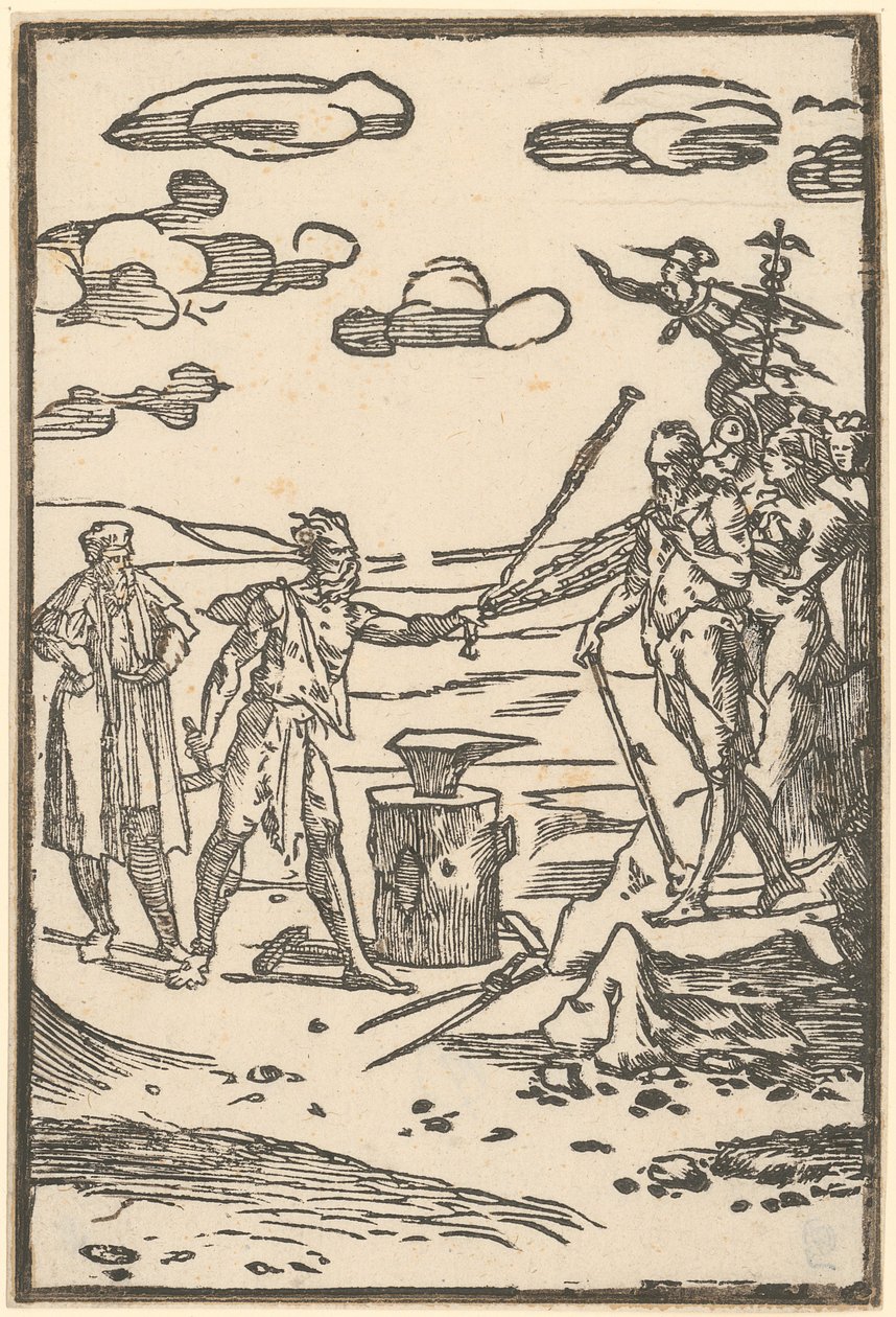Vulcain achemine les métaux vers le lieu de leur transformation, planche 5 de la série « De la Pirotechnia » - Domenico Beccafumi