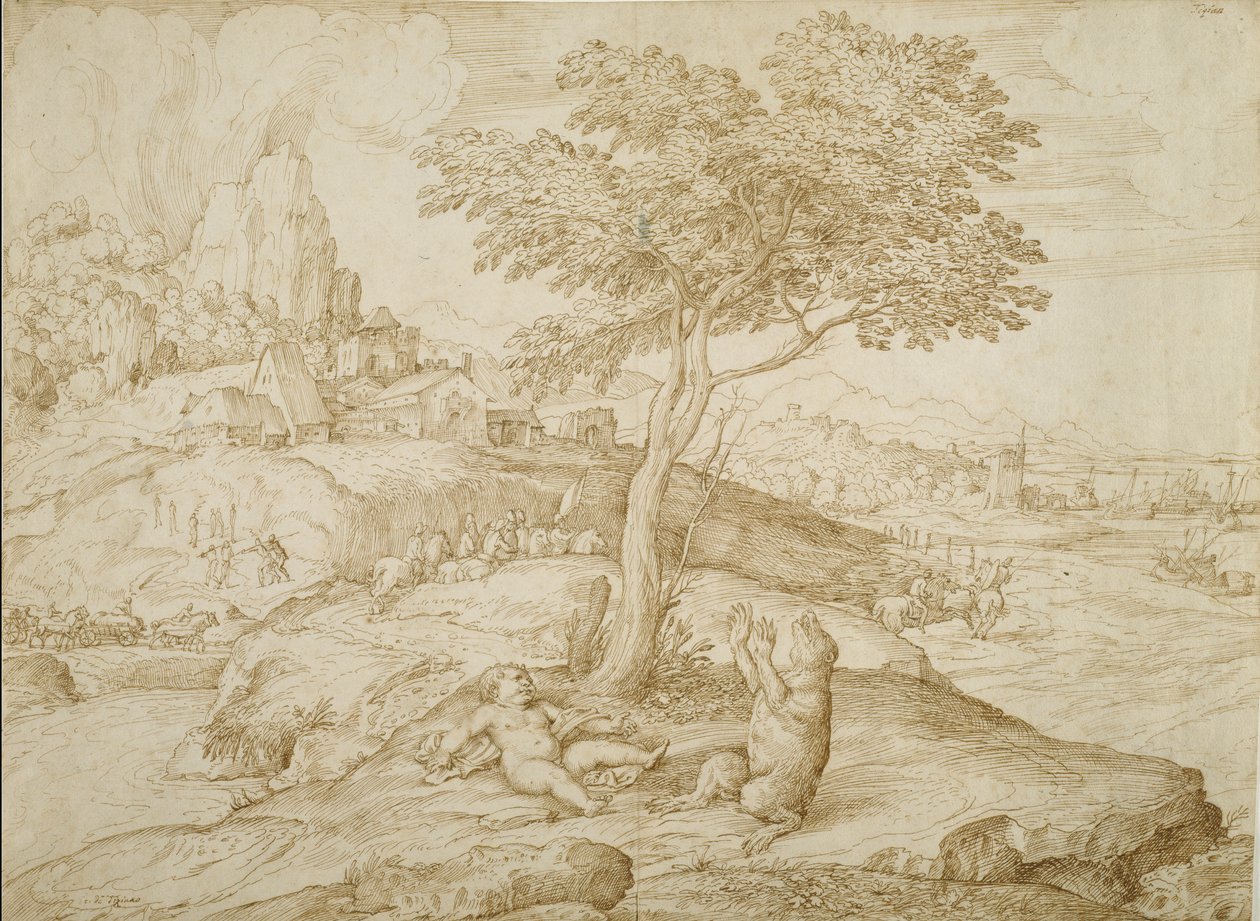 Transformation de Callisto en ours après avoir donné naissance à Arcas, vers 1558 - Domenico Campagnola