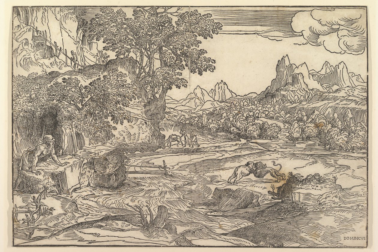 Paysage avec Saint Jérôme à gauche regardant vers le lion et l