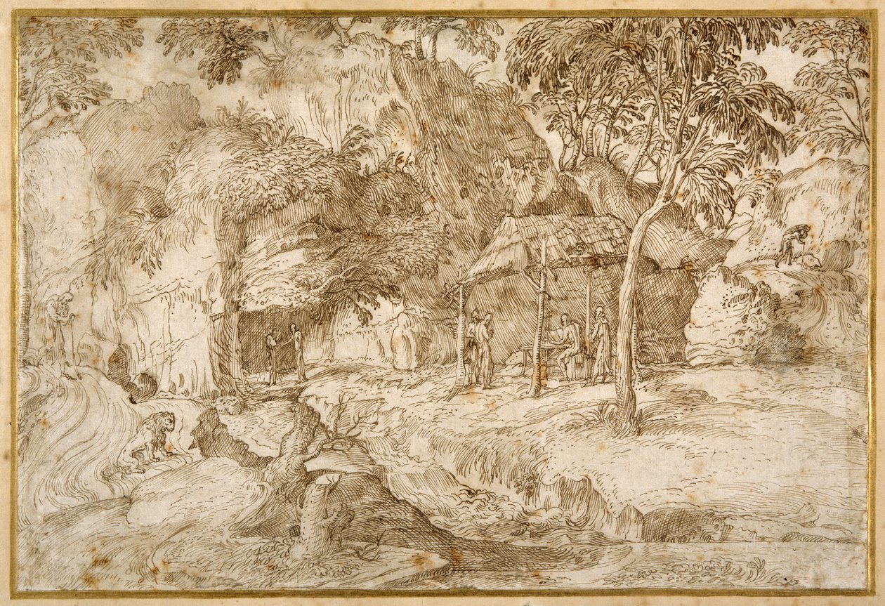 Pèlerins visitant Saint Jérôme dans le désert - Domenico Campagnola