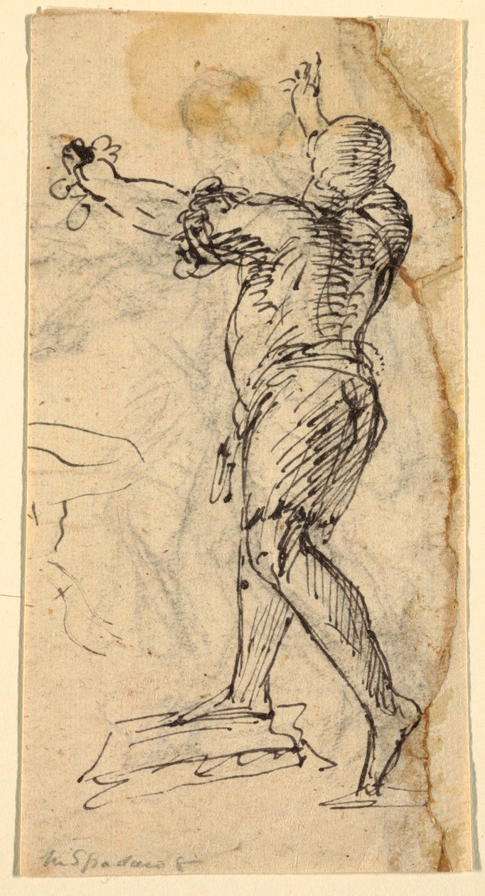 Homme Debout avec les Bras Levés - Domenico Gargiulo, called Micco Spadaro