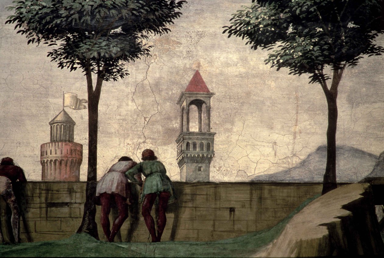 Hommes regardant par-dessus un mur, de la Visitation - Domenico Ghirlandaio