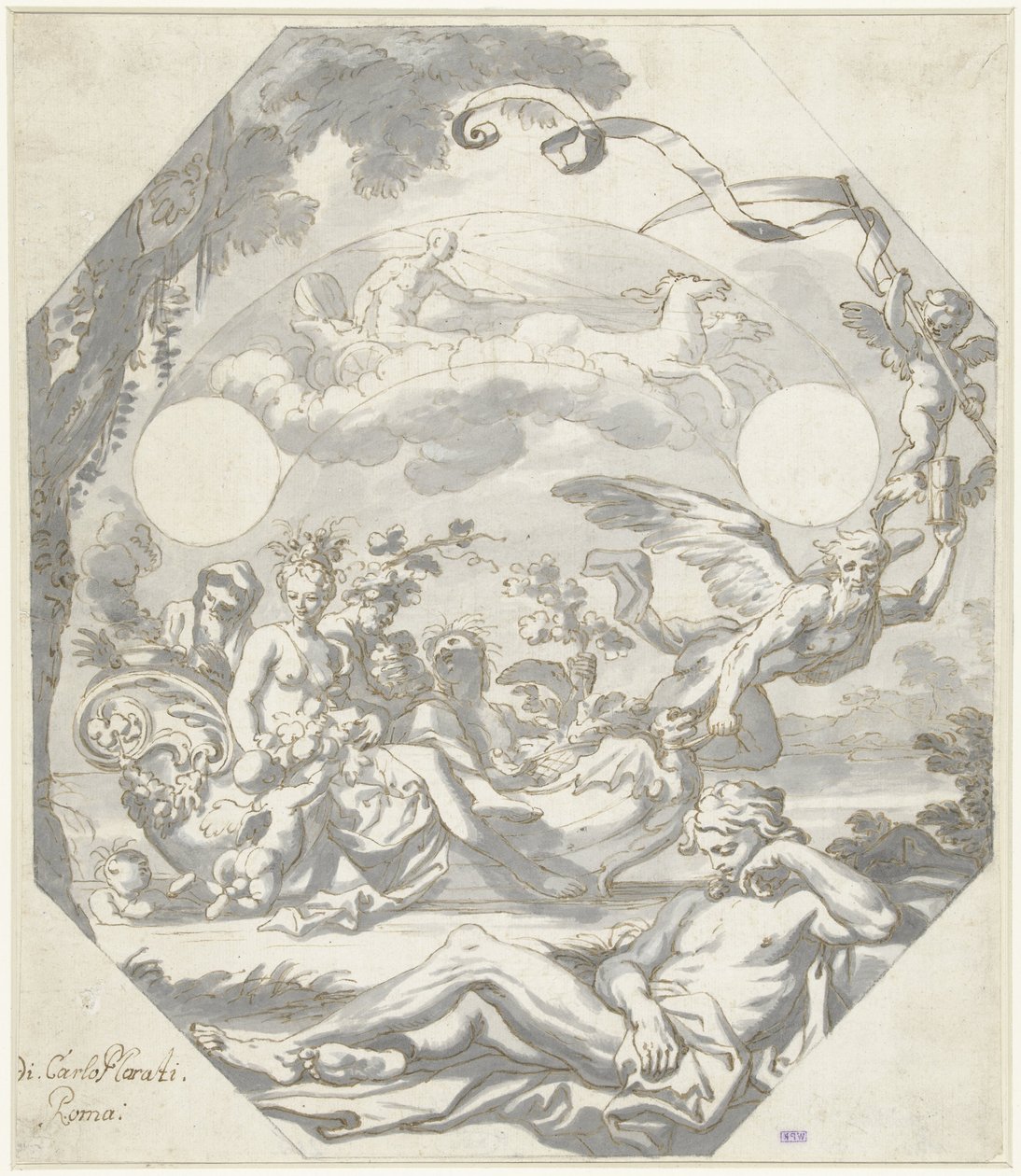 Conception pour un cadran avec une allégorie mythologique - Domenico I Piola (attributed to)