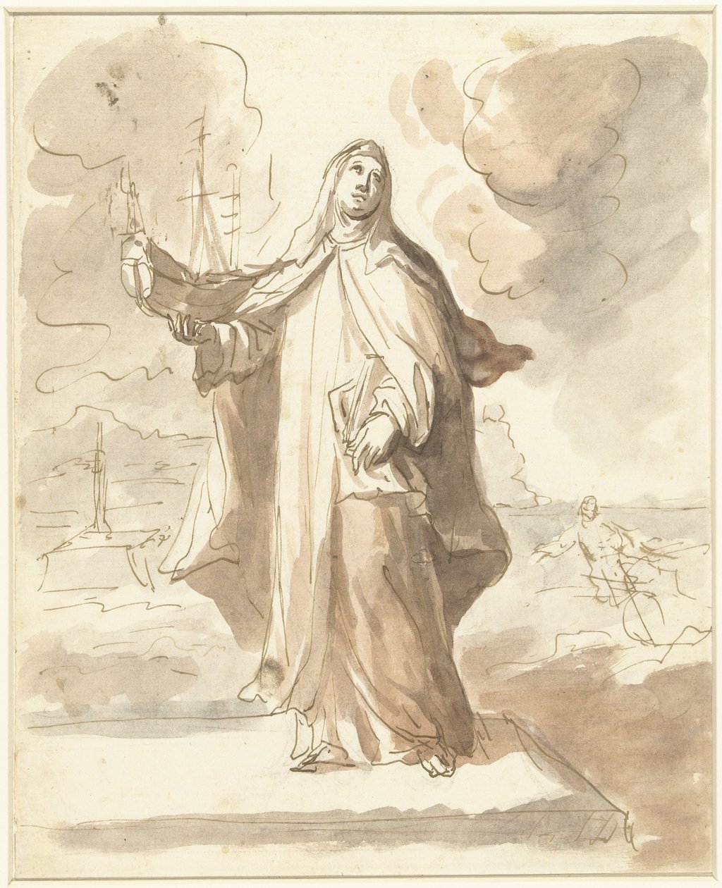 Sainte Brigitte, debout avec le navire dans la main droite - Domenico Mondo