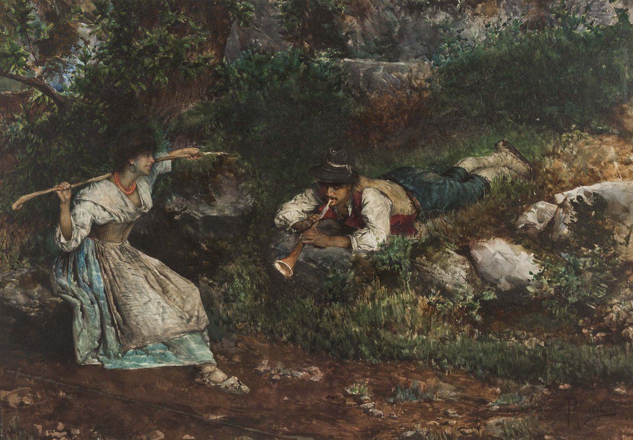 Une contadina italienne courtisée par un berger - Domenico Pennacchini