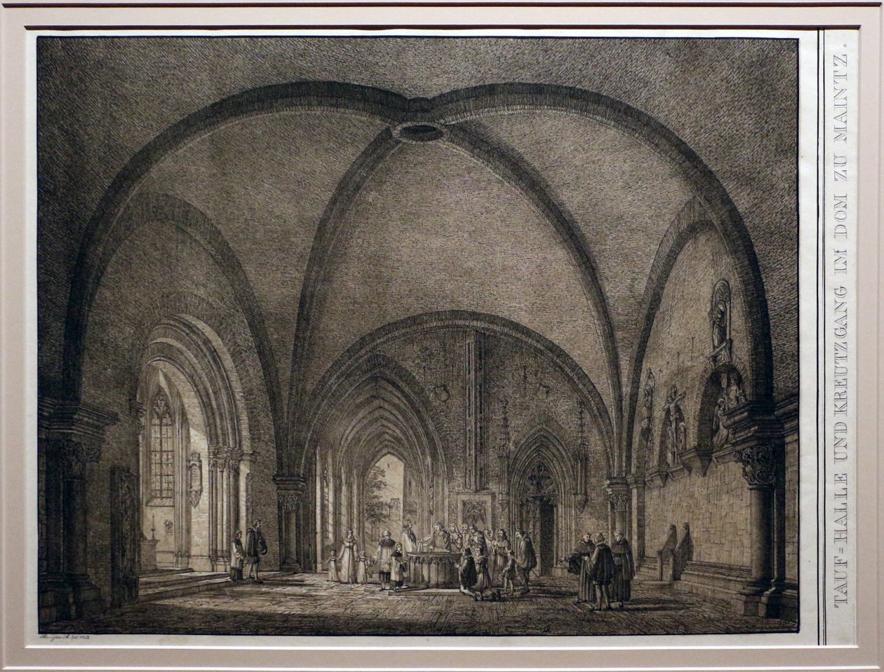 Domenico quaglio II, fonts baptismaux et cloître de la cathédrale de Mayence, de la collection des édifices médiévaux mémorables d