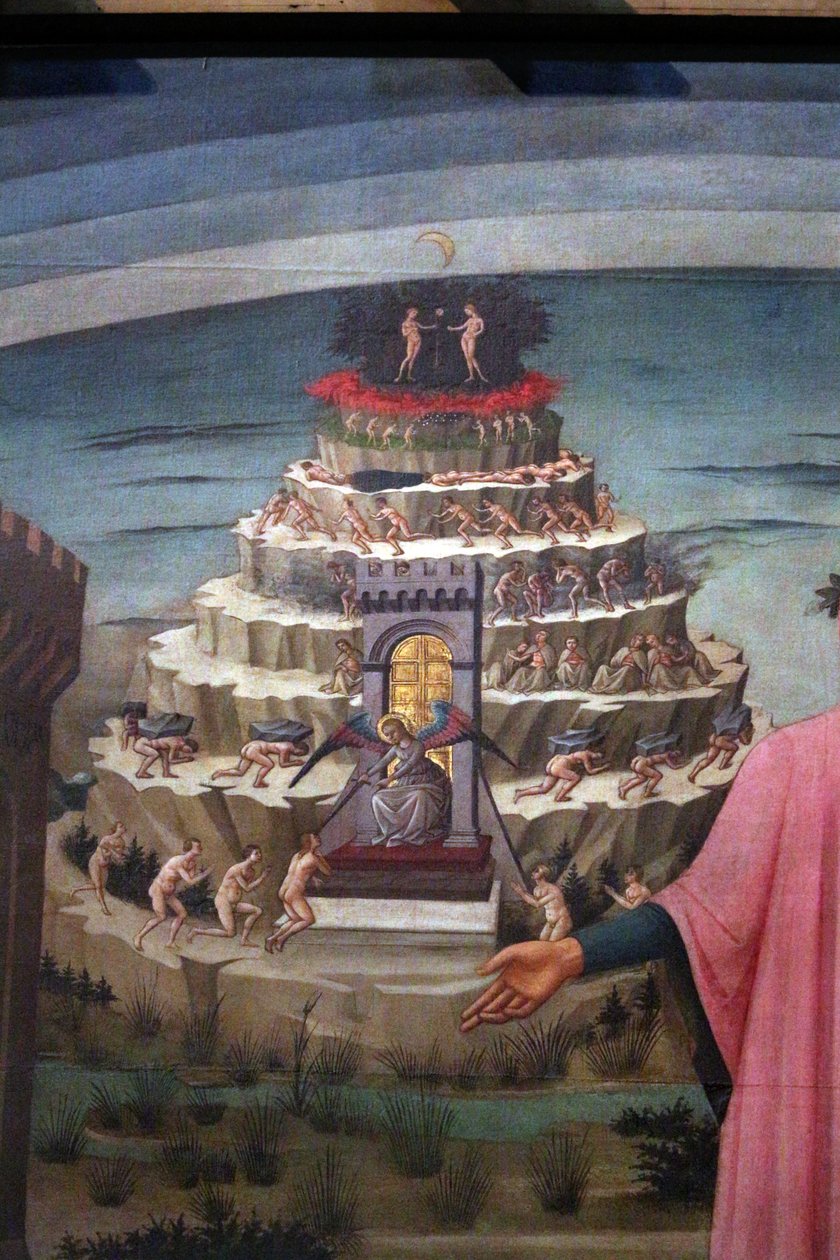 Italien :  La Divina Commedia di Dante Dante Alighieri avec Florence et les royaumes de la Divine Comédie (Enfer, Purgatoire, Paradis) - Domenico di Michelino
