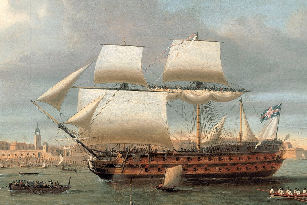Le Foudroyant et le Pégase entrent dans le port de Portsmouth, 1782 - Dominic Serres