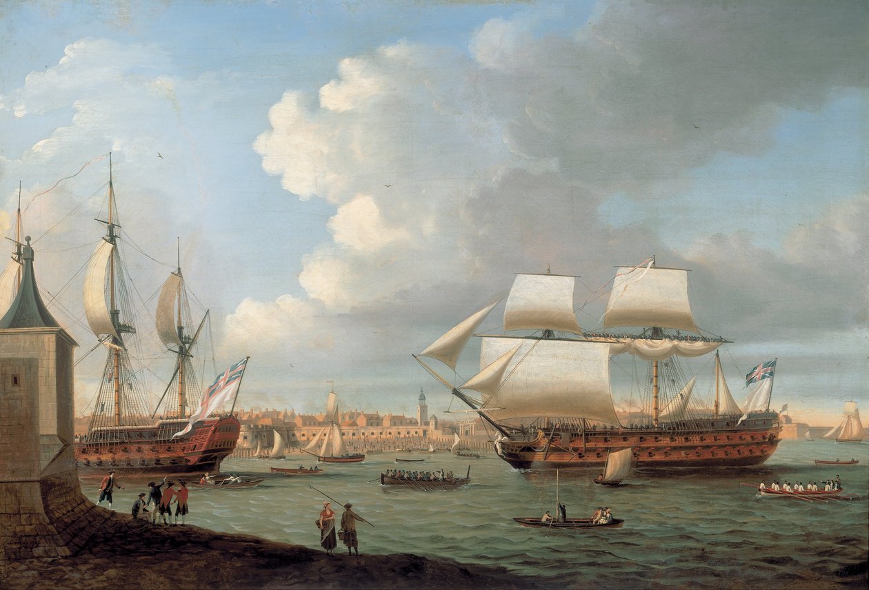 Le Foudroyant et le Pégase entrent dans le port de Portsmouth, 1782 - Dominic Serres