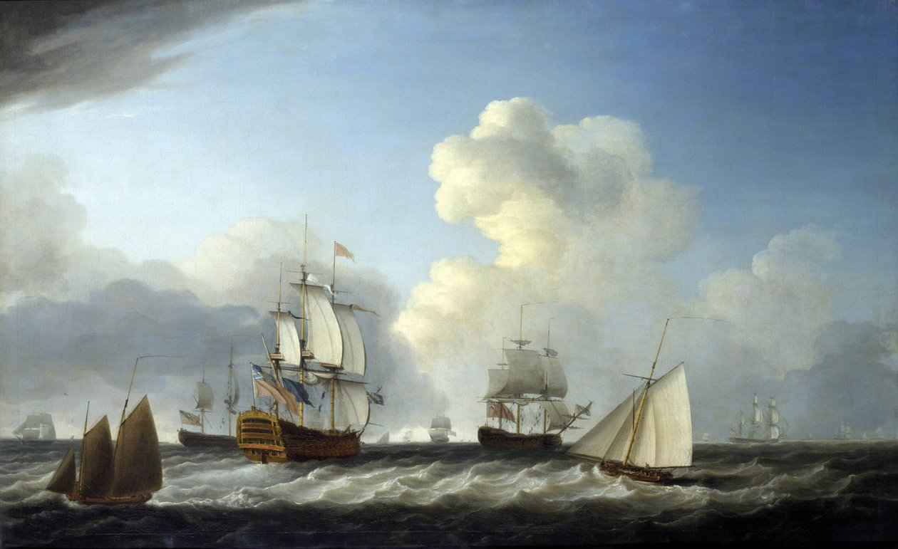 Le Saint George, navire de deuxième classe de la Royal Navy britannique, 98 canons, accompagné d