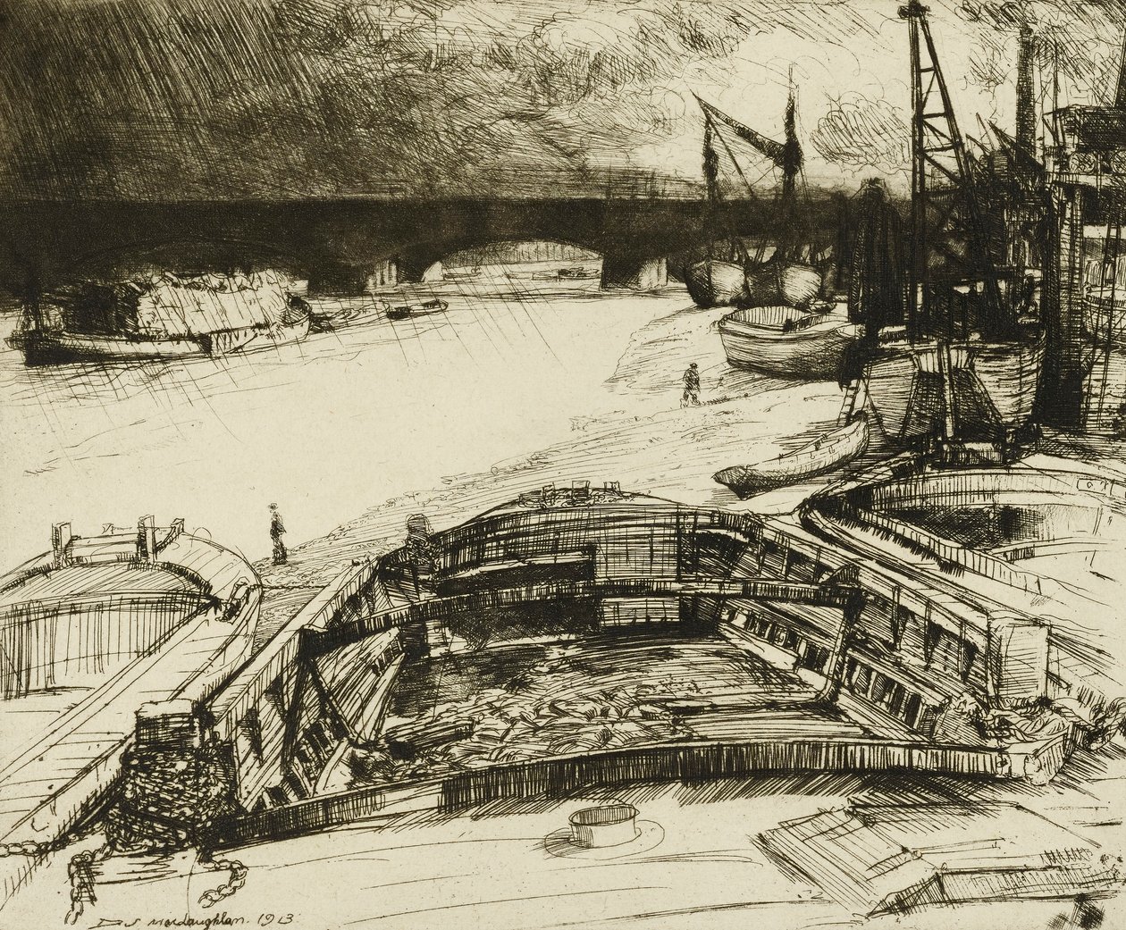 Vent et pluie sur la Tamise - Donald Shaw MacLaughlan
