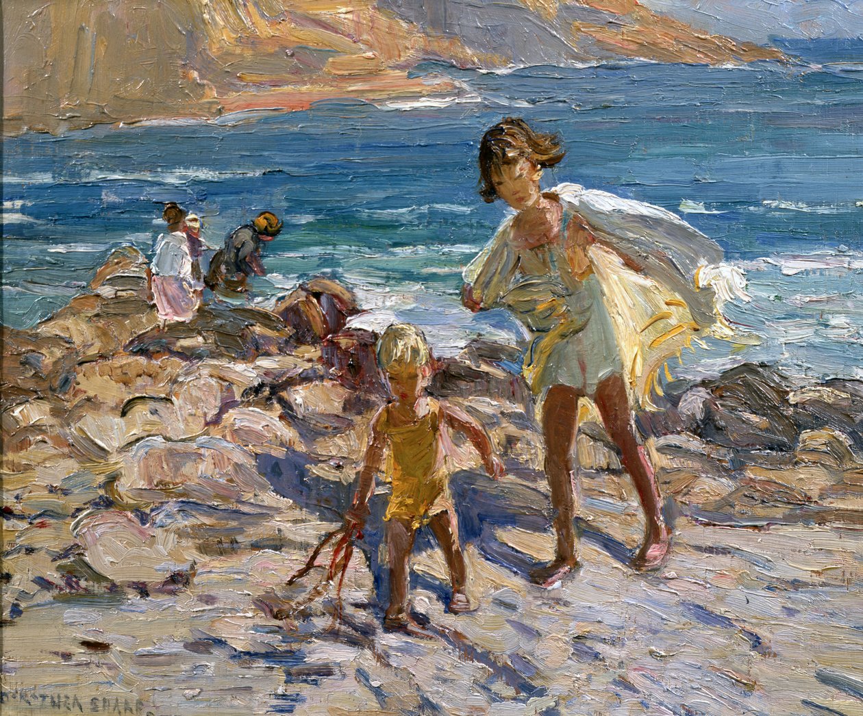 Au bord de la mer (huile sur carton) - Dorothea Sharp