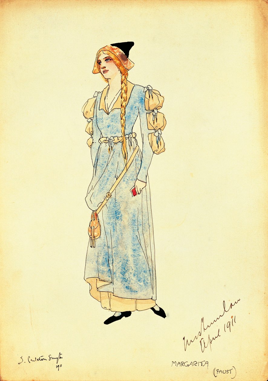 Croquis de costume pour Marguerite pour la représentation de Faust - Dorothy Carleton Smyth