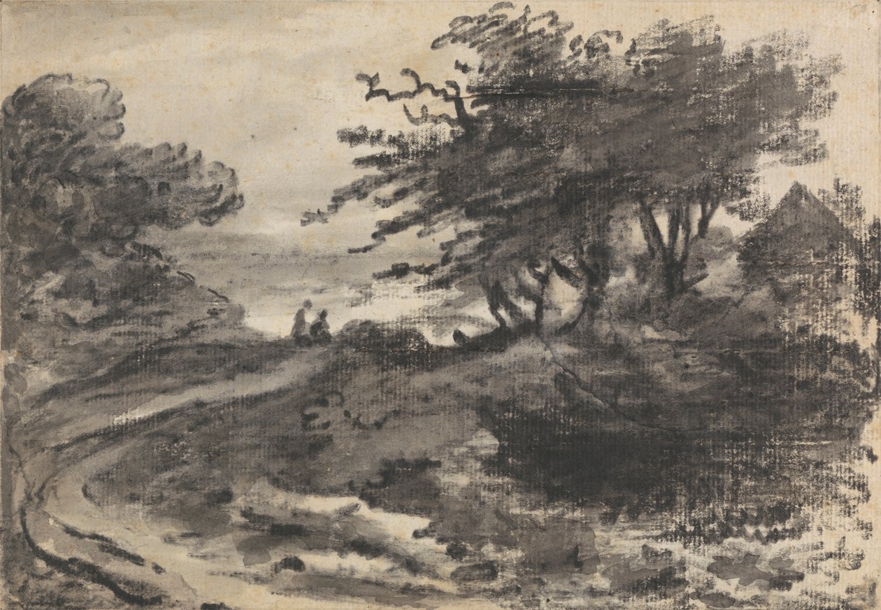 Paysage avec arbres et deux figures - Dr. Thomas Monro