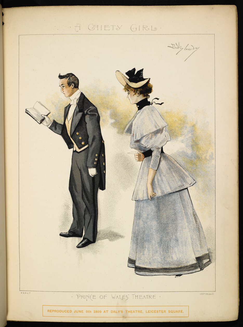 Deux personnages. Un homme lisant un livre et une dame. - Dudley Hardy