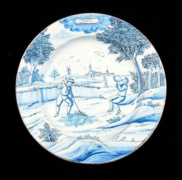 Assiette en faïence de Delft représentant le mois de juillet - Dutch School