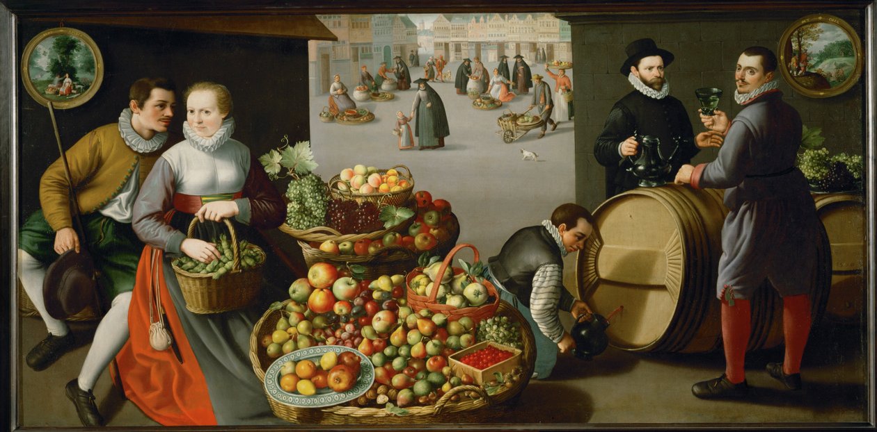 Marché aux fruits (peinture sur toile) - Dutch School