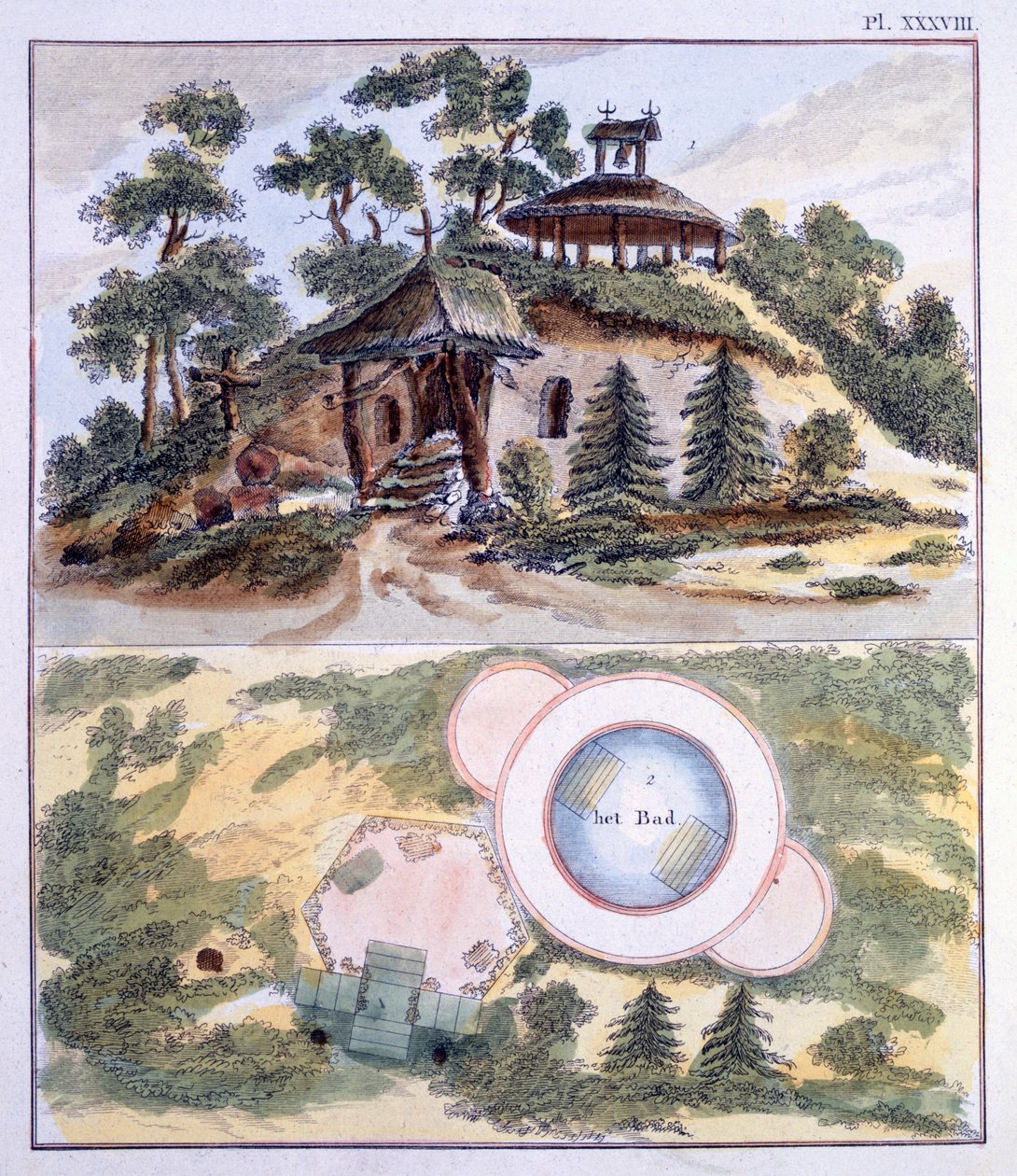 Décorations de jardin, de Magazine of Garden Gems par G. van Laar, publié en 1802 - Dutch School