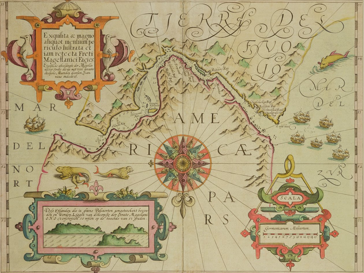 Carte du détroit de Magellan, Patagonie, de l