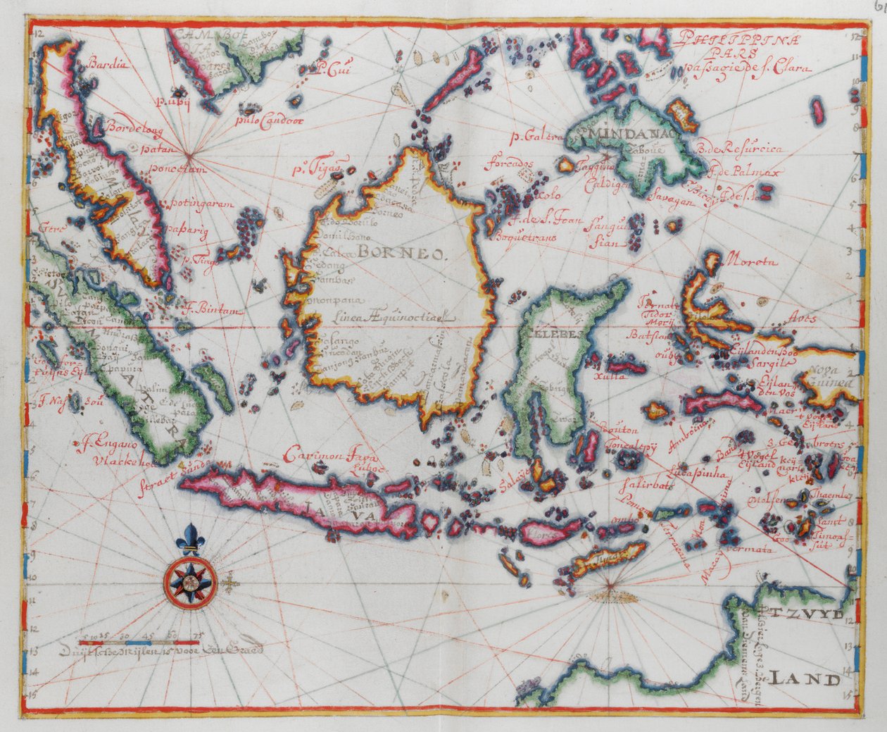 Carte montrant Bornéo, Célèbes (Sulawesi), Java et d