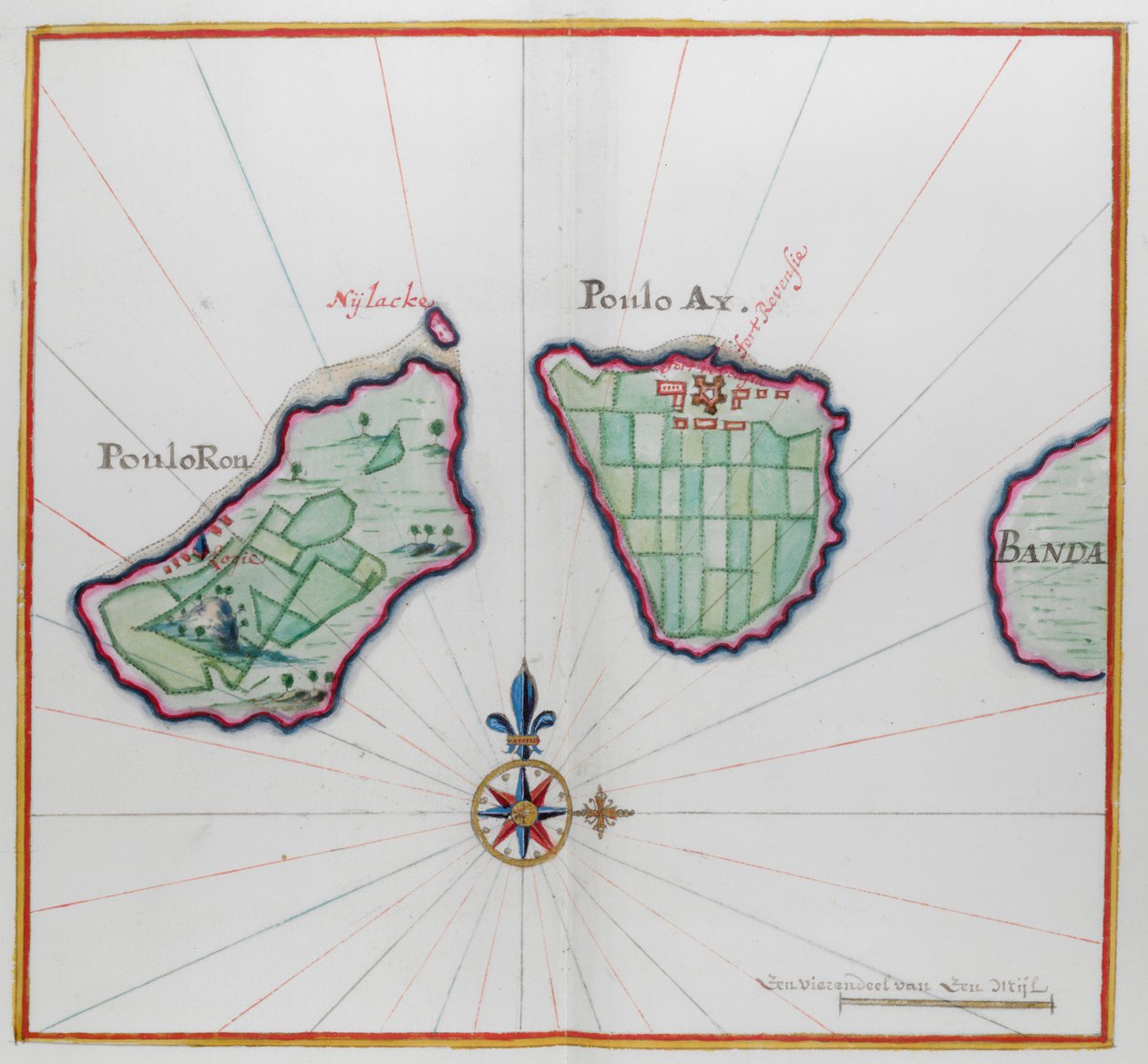 Carte montrant deux des îles Banda - Dutch School