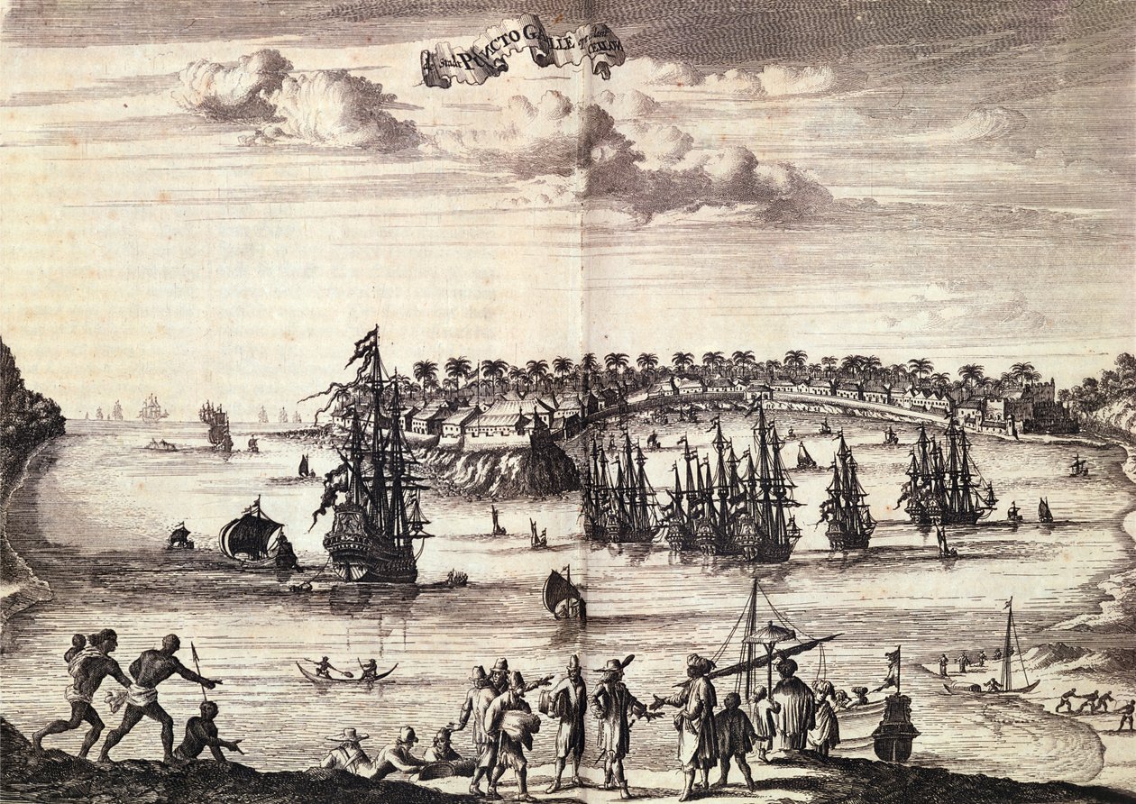 Vue du port et de la ville de Galle, publiée à Amsterdam en 1676 - Dutch School