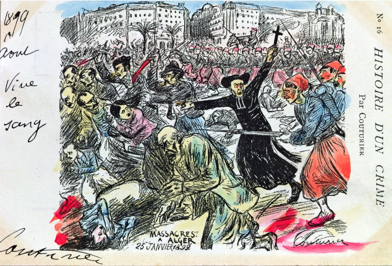 Carte postale représentant le massacre des Juifs à Alger, 25 janvier 1899 - E. Couturier