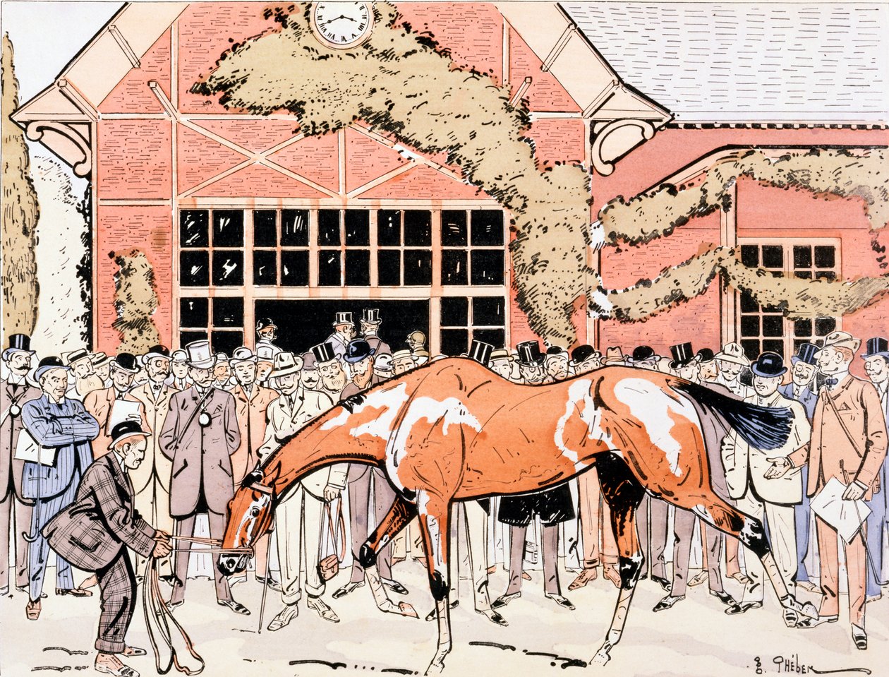 Observation du cheval de course dans le paddock, c.1905 - E. Thelem