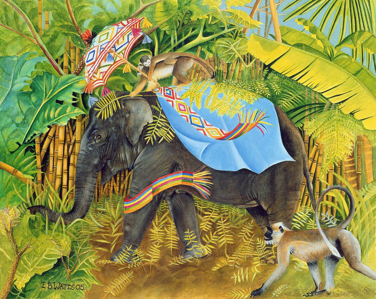 Éléphant avec des singes et un parasol, 2005 - E.B. Watts