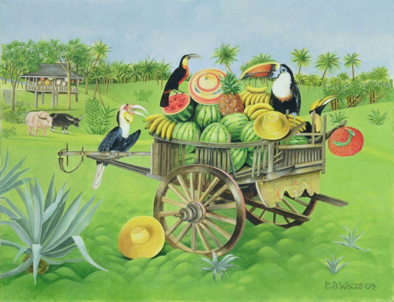 Toucans et pastèques dans un vieux chariot thaïlandais, 2004 - E.B. Watts
