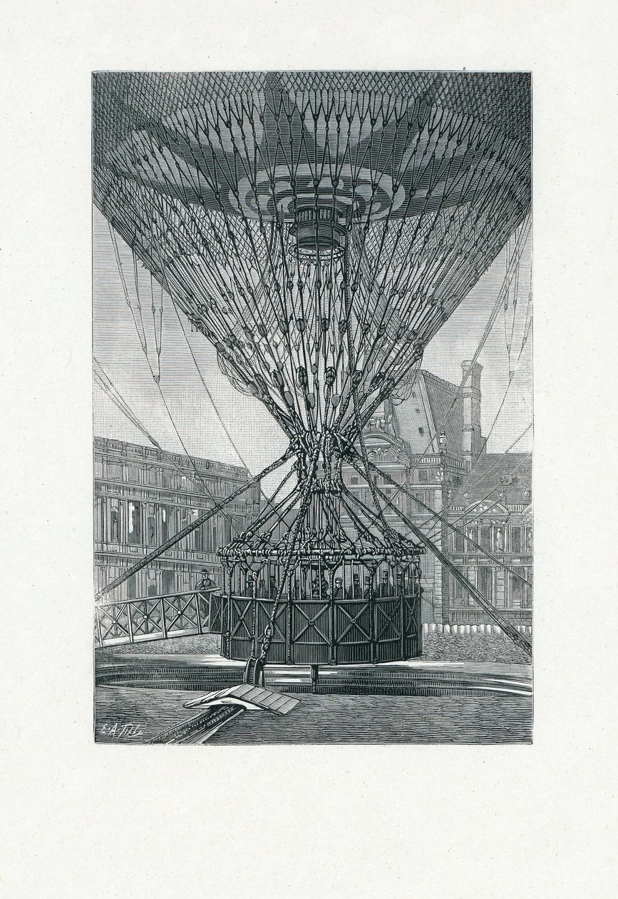 Plateforme panoramique utilisant un ballon à air chaud, pub. c.1880 - E. A. Tilly