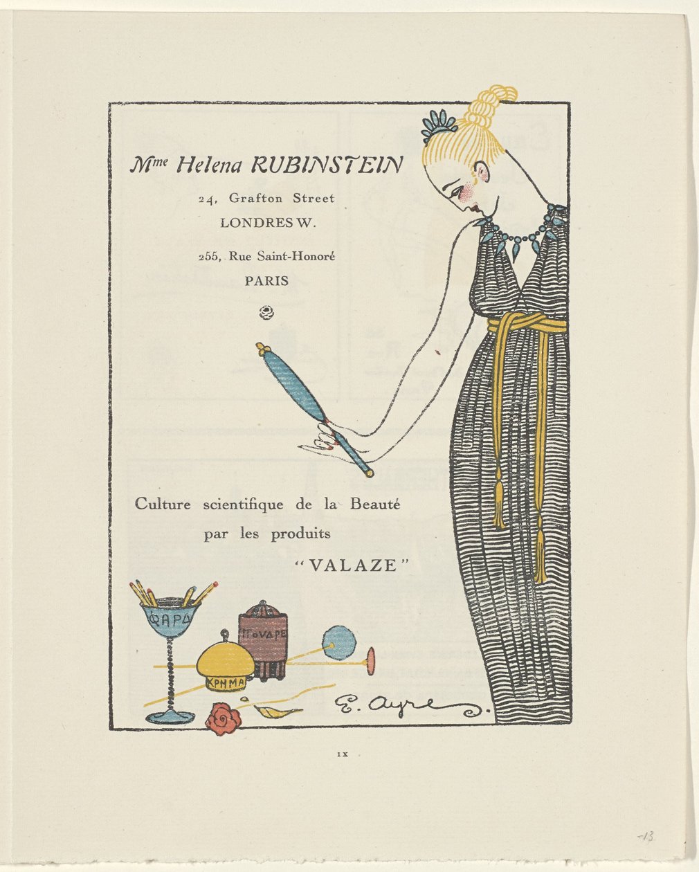 Gazette du Bon Ton, 1914 - No. 6, p. IX : Publicité Helena Rubinstein - E. Ayres