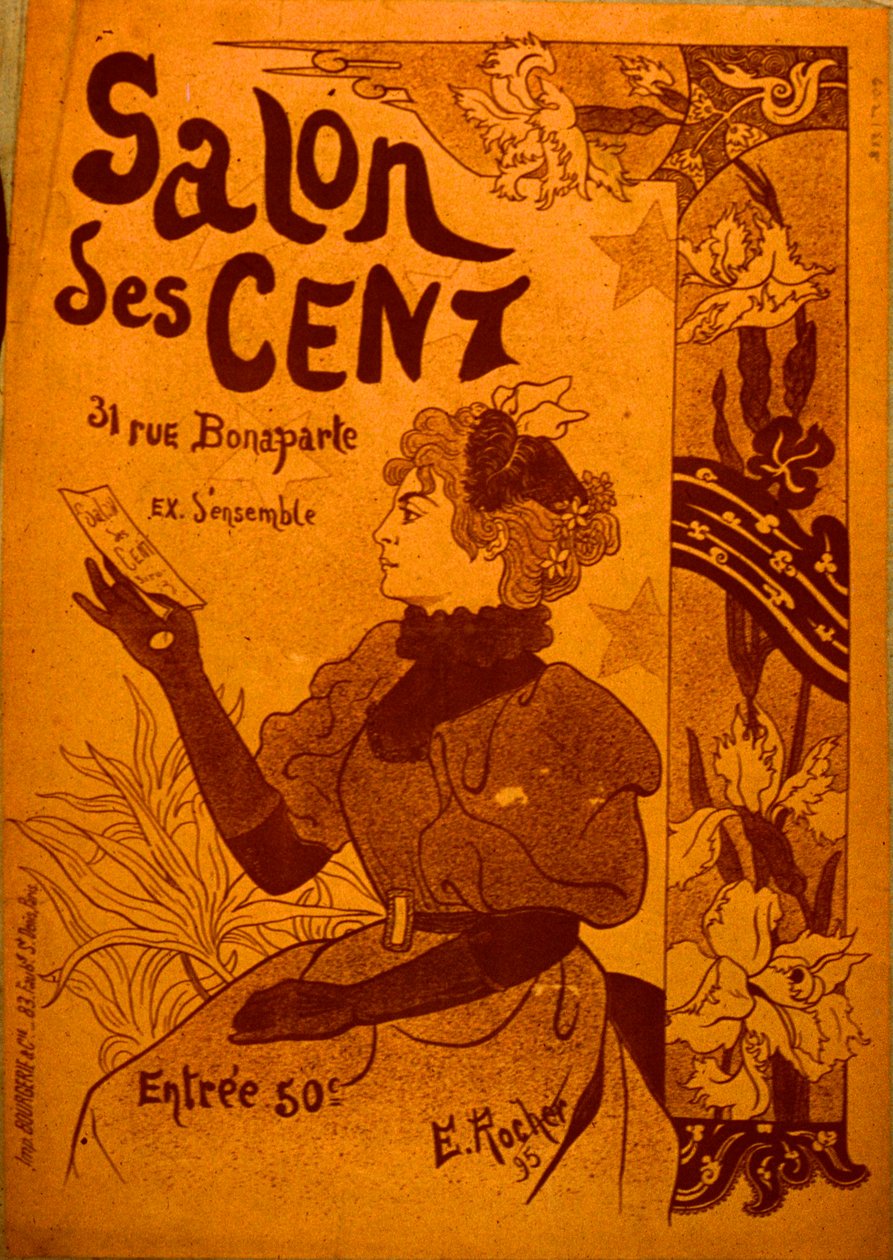 Une femme examinant une invitation, Salon des Cent - E. Rocher