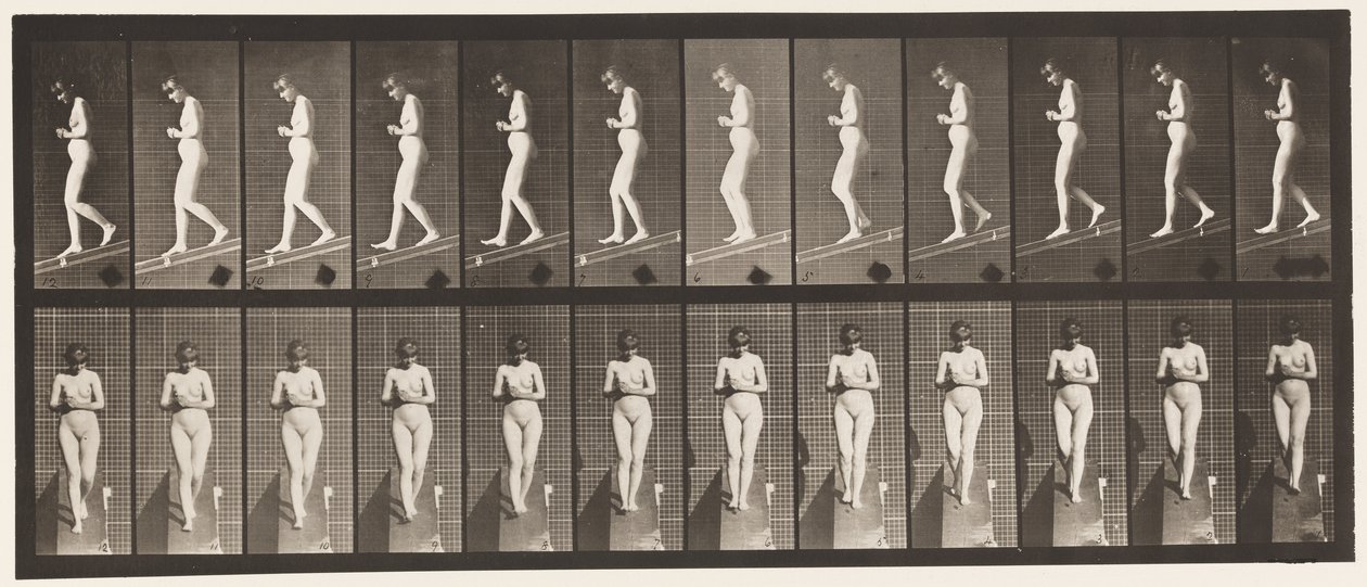 Planche 115. Descendre une pente avec les mains jointes devant - Eadweard Muybridge