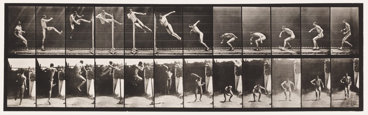 Plaque 158. Sauter; saut en hauteur avec torsion en courant (chaussures) - Eadweard Muybridge