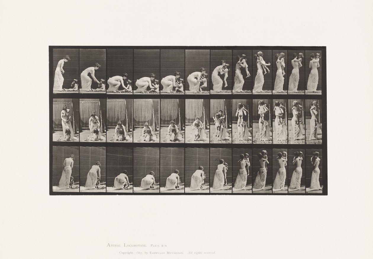 Planche 214. Soulever un enfant (70) du sol, se retourner - Eadweard Muybridge