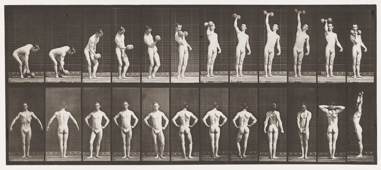 A, soulever un haltère de 50 lb; B, poser - Eadweard Muybridge