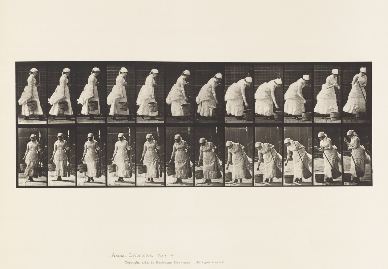 Planche 437. Posant un seau et se préparant à balayer - Eadweard Muybridge