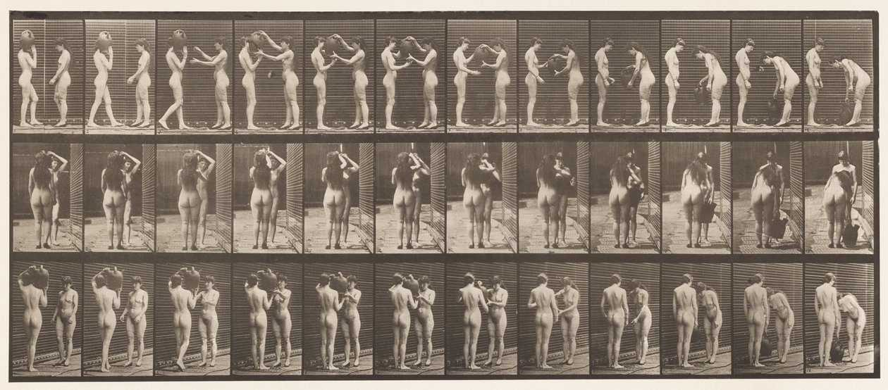 Plaque 447. Deux modèles, prenant une jarre d