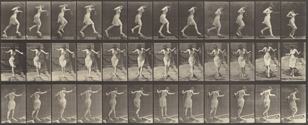 Planche numéro 175. Traversée du ruisseau sur des pierres avec une canne à pêche - Eadweard Muybridge