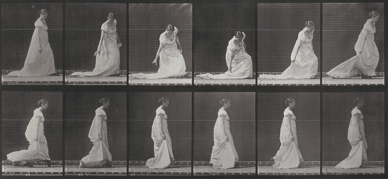 Planche numéro 207. Se pencher et soulever la traîne - Eadweard Muybridge