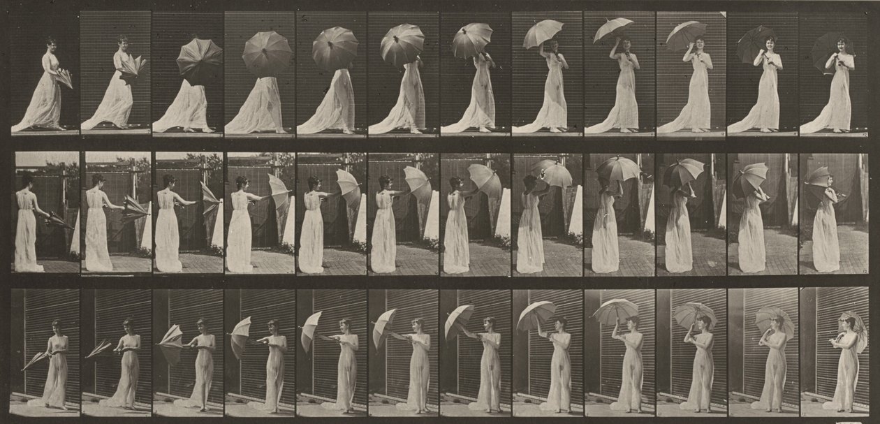 Planche numéro 461. Ouvrir une ombrelle et se retourner - Eadweard Muybridge