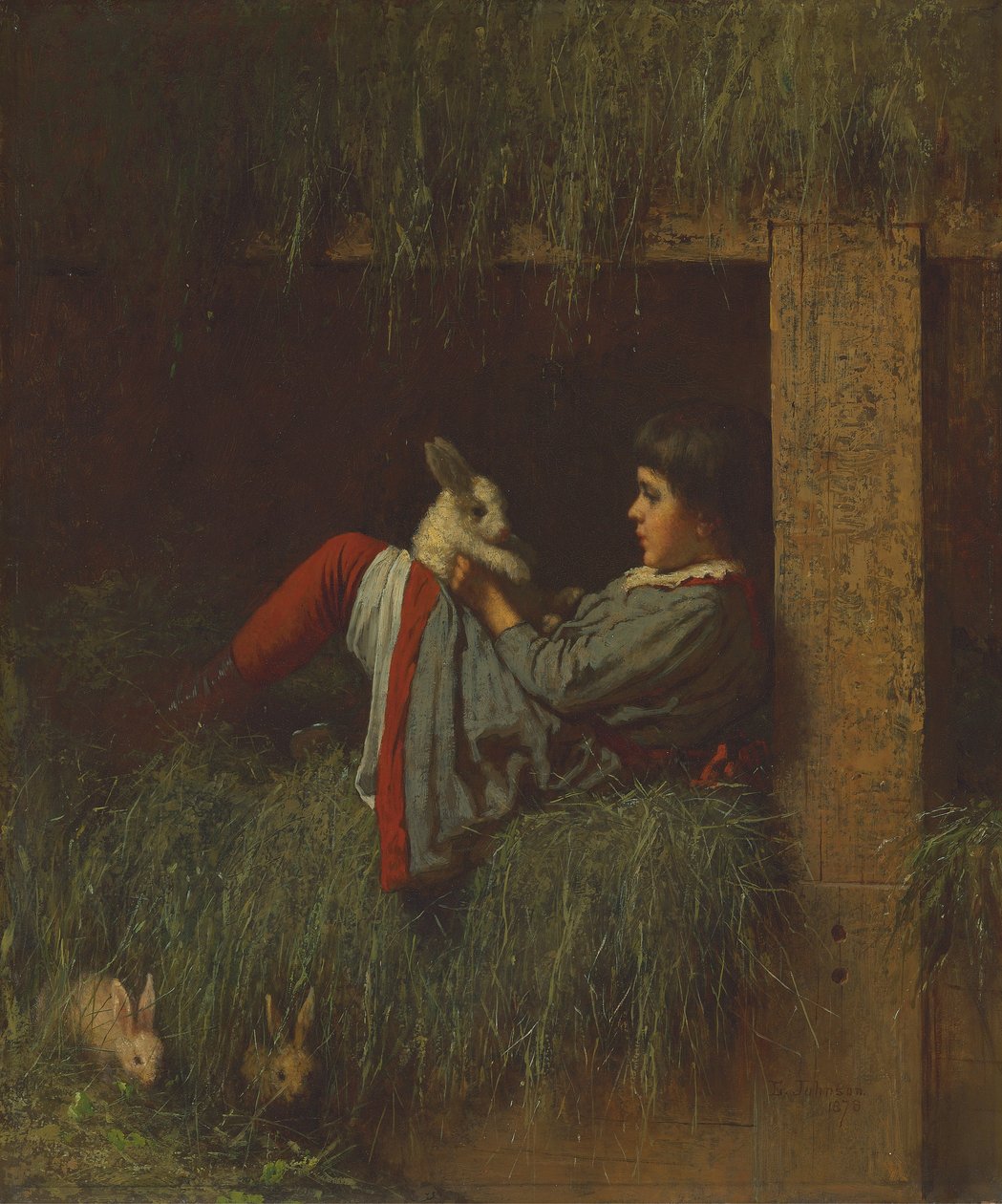 Enfant jouant avec un lapin - Eastman Johnson