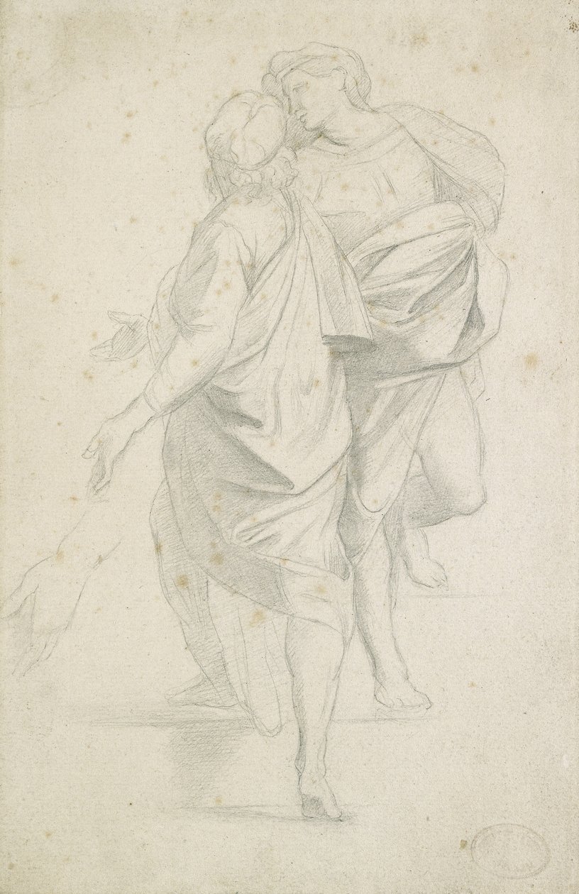 Deux figures debout sur un escalier, d