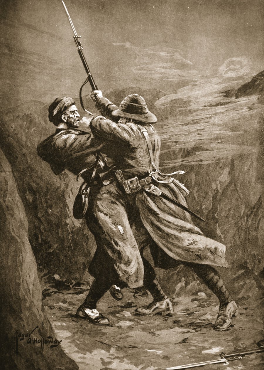 Le soldat Lavin aux prises avec un bombardier turc dans une sape britannique à la baie de Suvla, Gallipoli - Edgar Alfred Holloway